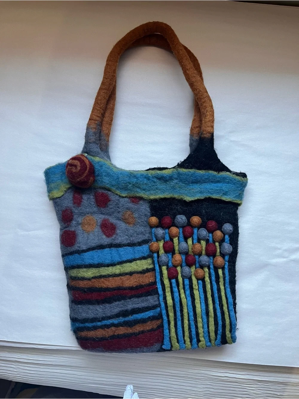 Rising Tide Multicolor 100% Wool Felt Shoulder Bag with Bauble Accents - Picture 1 of 11
